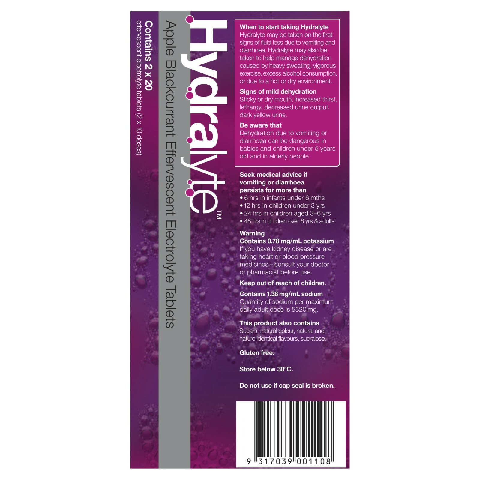 Hydralyte Effervescent Electrolyte Apple Blackcurrant Flavoured 40 Tablets
