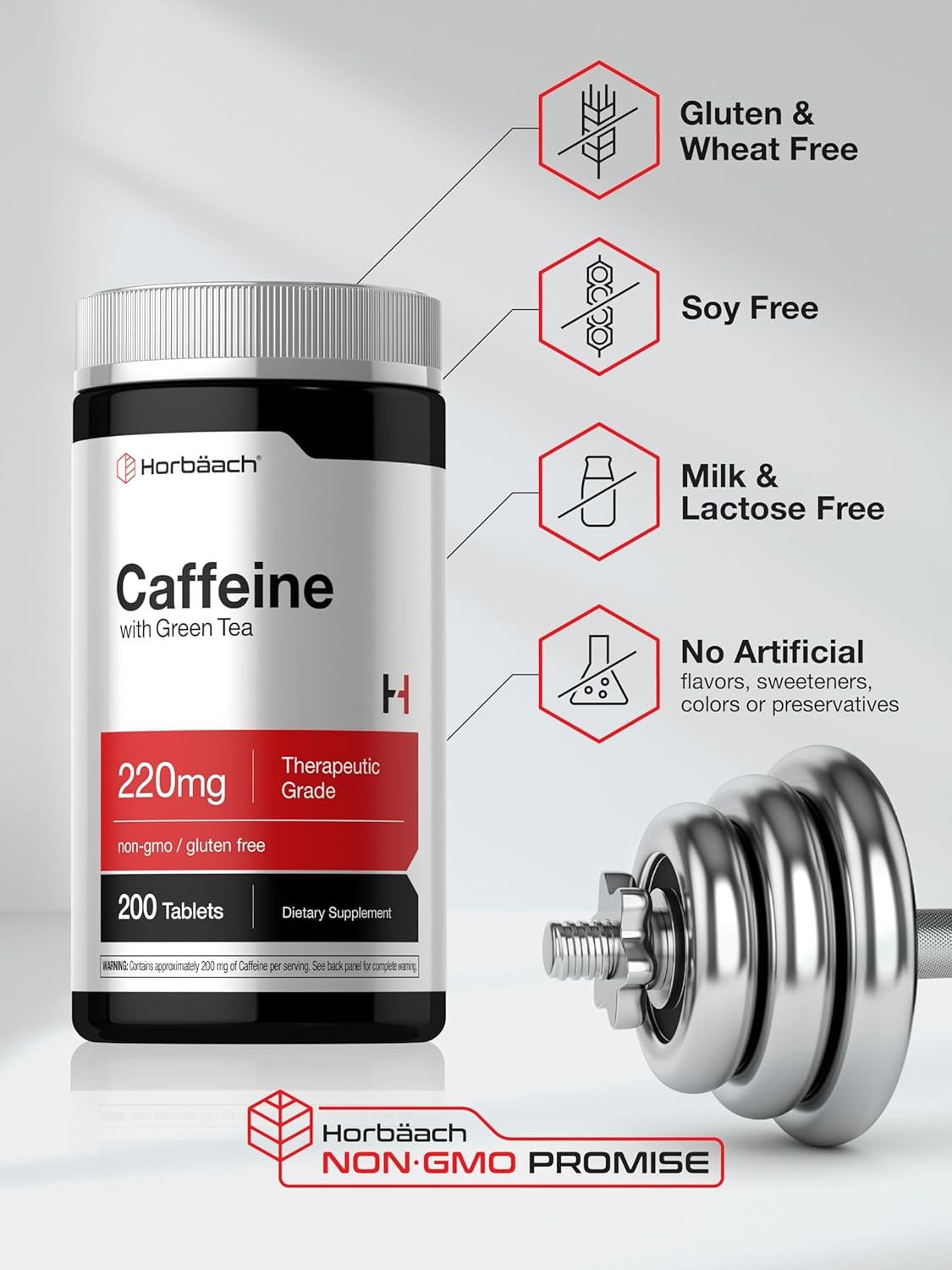 Caffeine Pills 200mg | with Green Tea | 200 Tablets | Vegetarian | by Horbaach