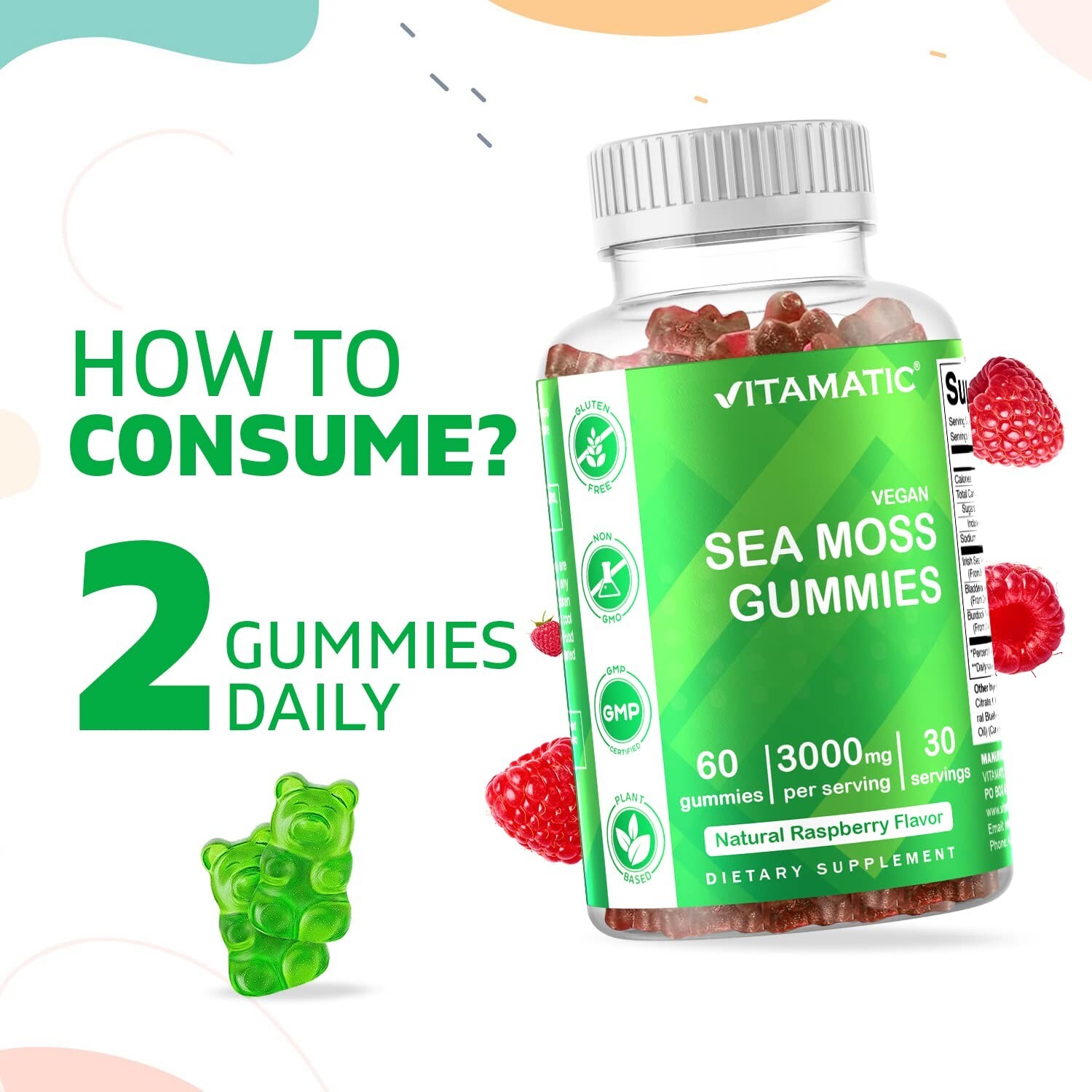 Vitamatic Irish Sea Moss Gummies – 3000 mg – 60 Vegan Gummies – Made with Bla…