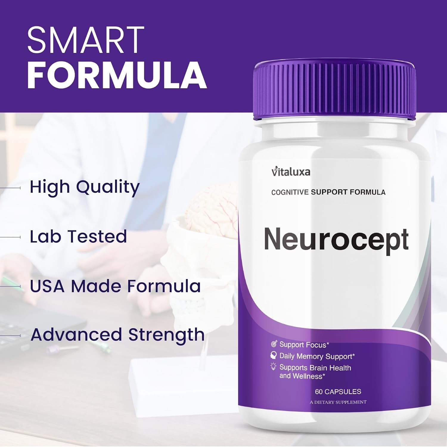 Neurocept Nootropic All Natural Formula Brain Supplement (60 Capsules)