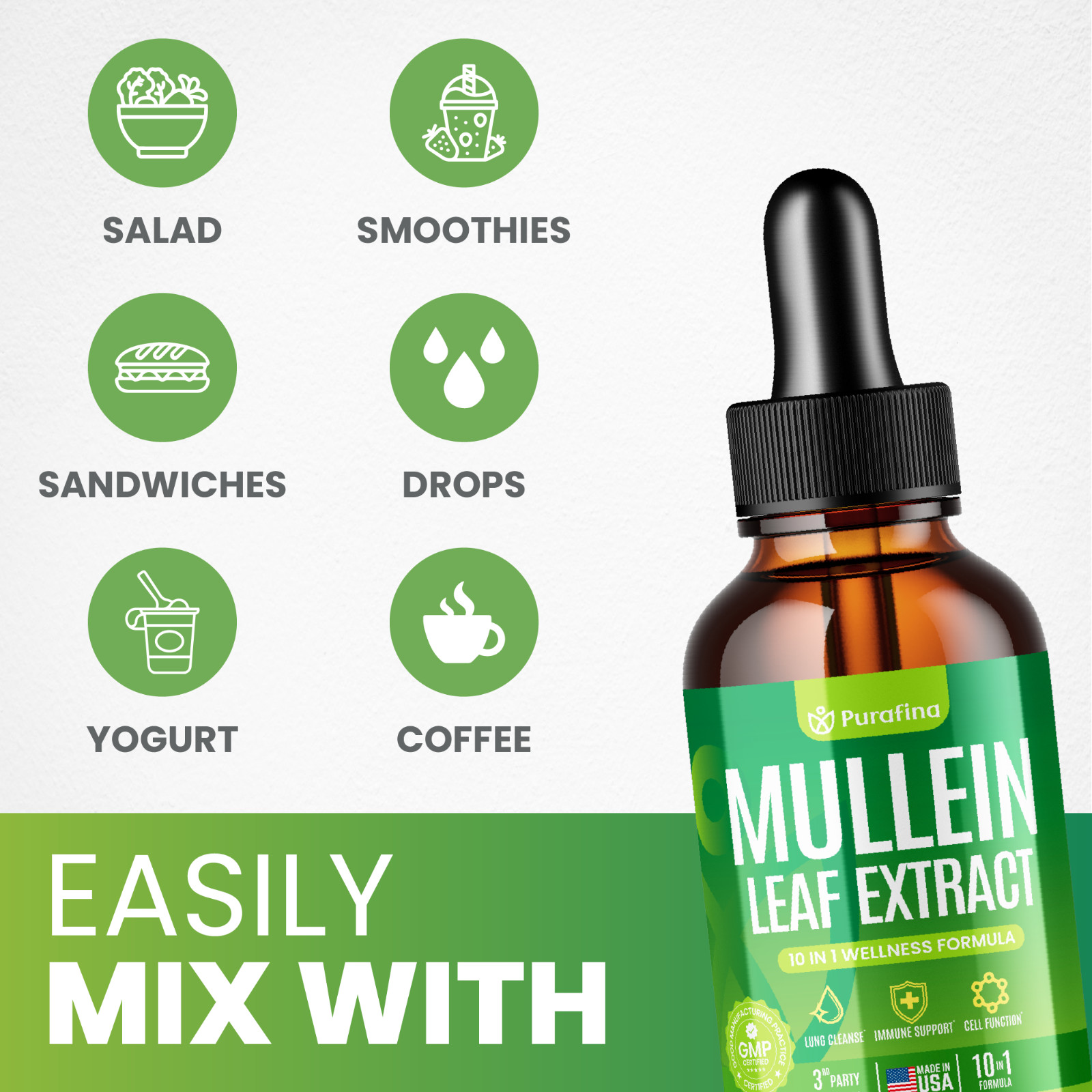Mullein Leaf Drops For Lungs – 10 in 1 – Chlorophyll Sea Moss Elderberry (60ml)