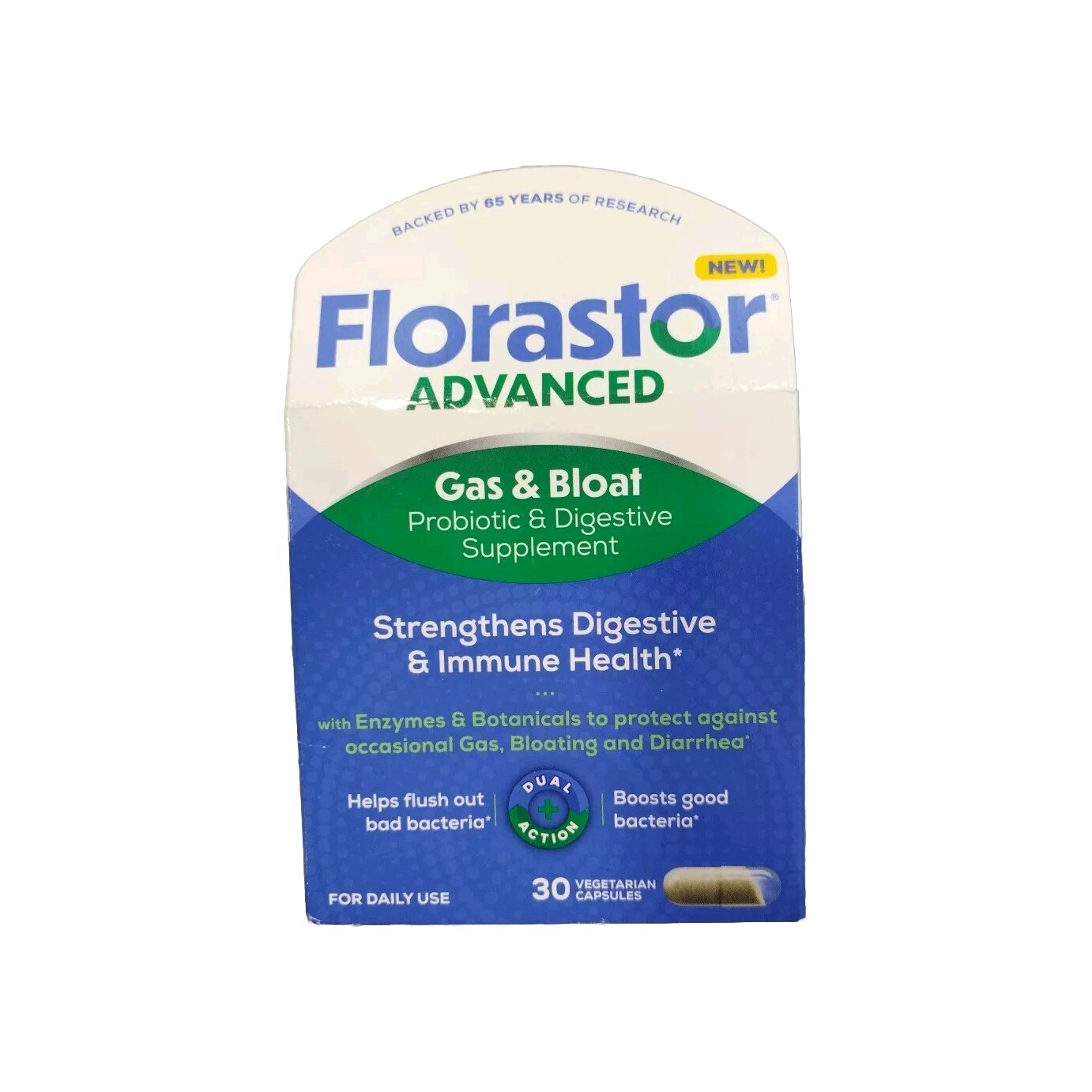 Florastor Advanced Gas & Bloat Relieves Gas & Bloating Supplement 30 Caps 1/27