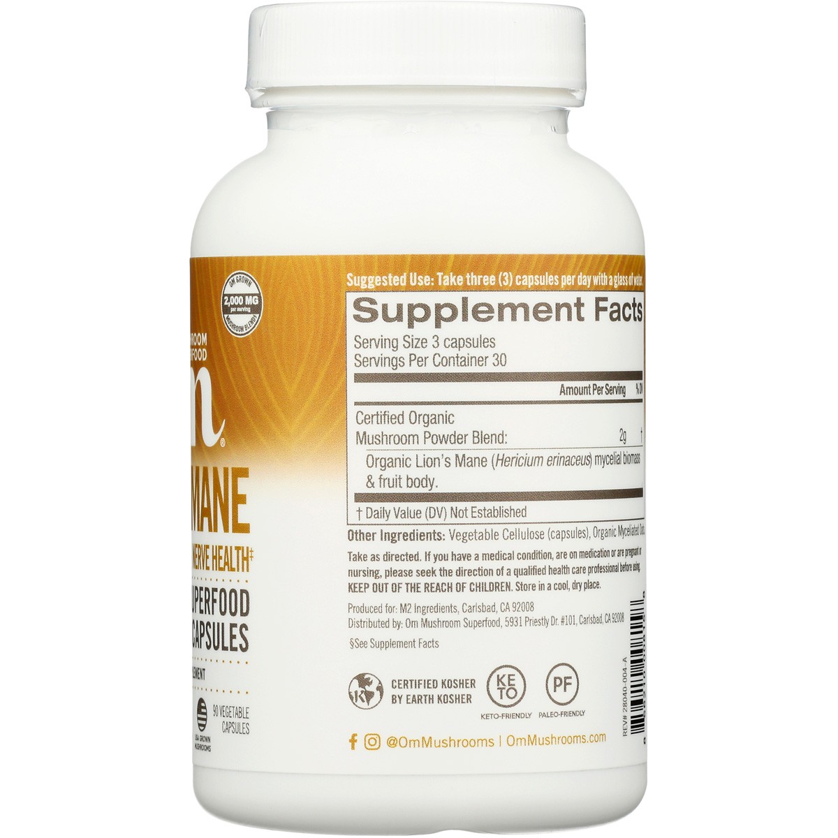 Lion’S Mane Mushroom Superfood Capsules By Om 90 Vegetarian 1 Pack