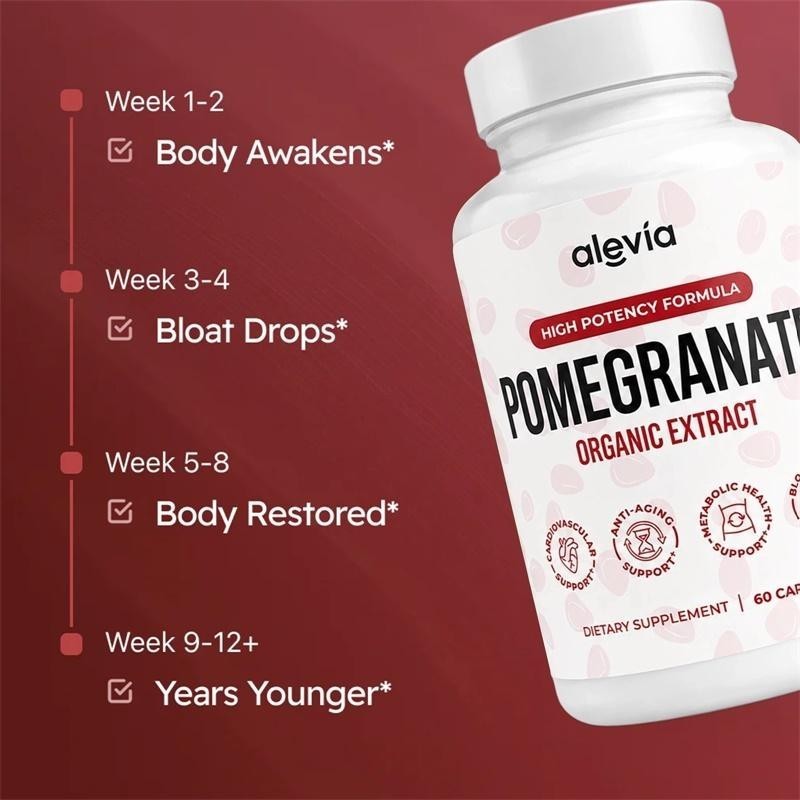 1-3 pack Alevia Pomegranate Capsules ，60ct Organic Extract Antioxidant （Exp-2028