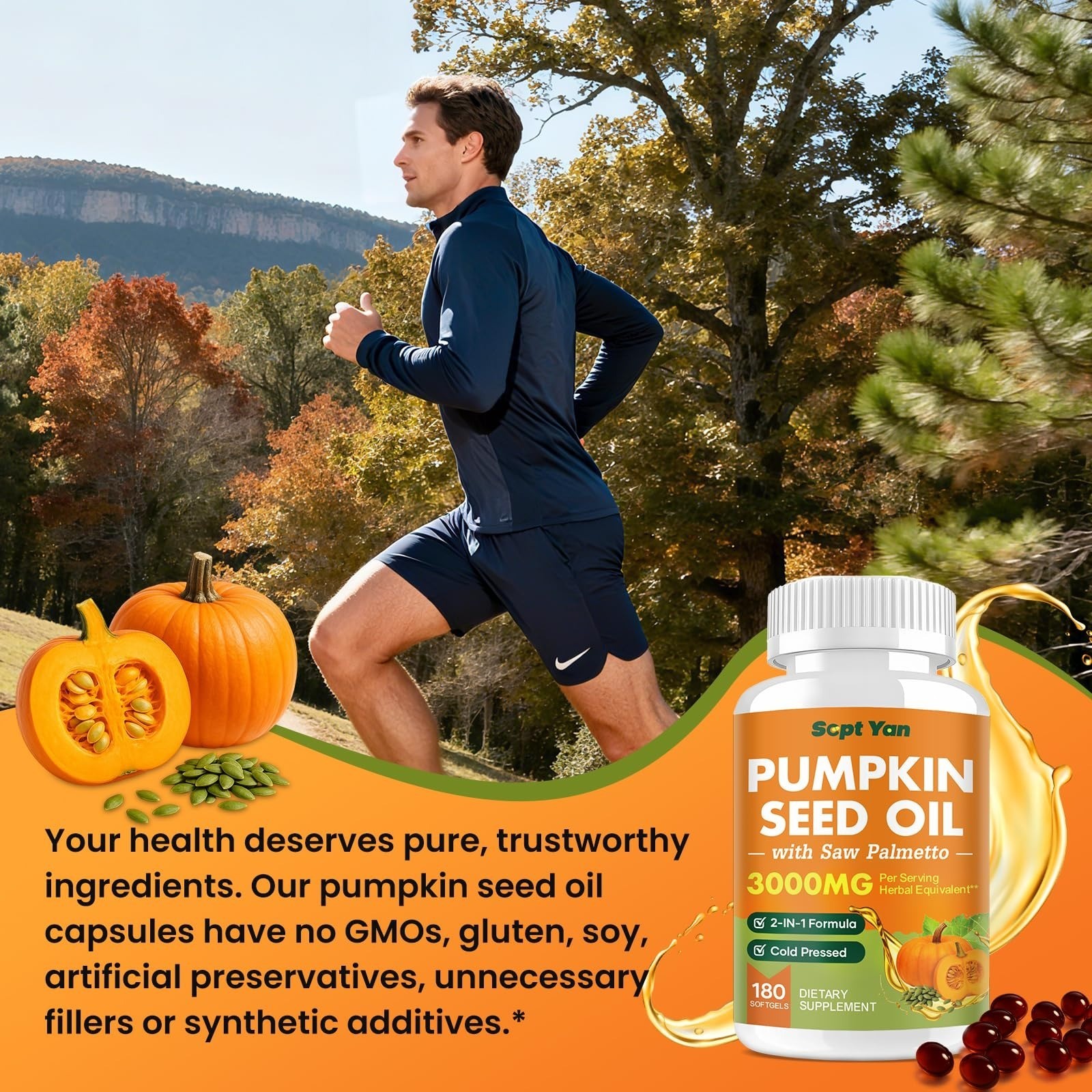 Pumpkin Seed Oil with Saw Palmetto 3000mg, 180 Softgels, Non-GMO