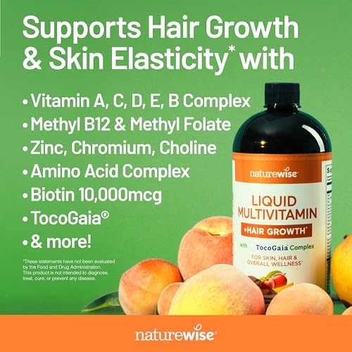NatureWise Liquid Multivitamin Hair Growth Supplement for Men & Women – Biotin