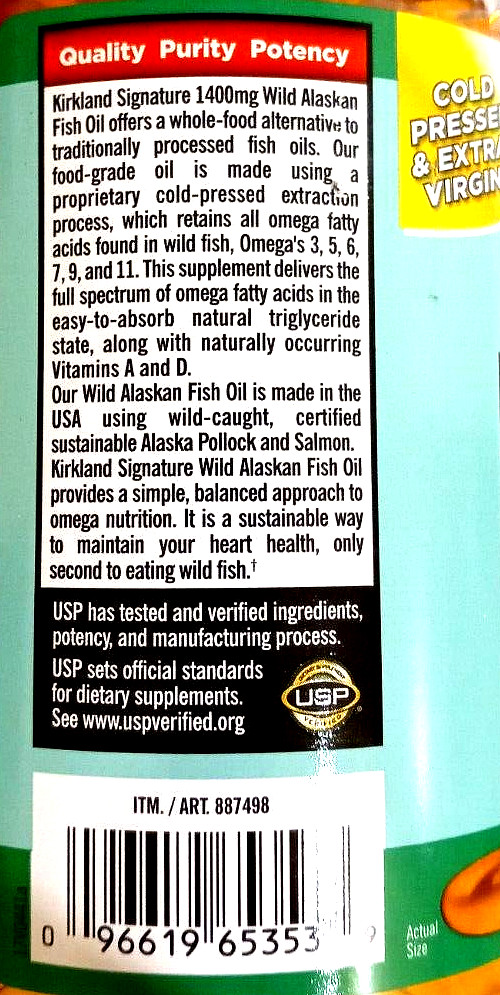 Kirkland Signature Wild Alaskan Fish Oil 1400 mg 230 Softgels EXP 09/2025