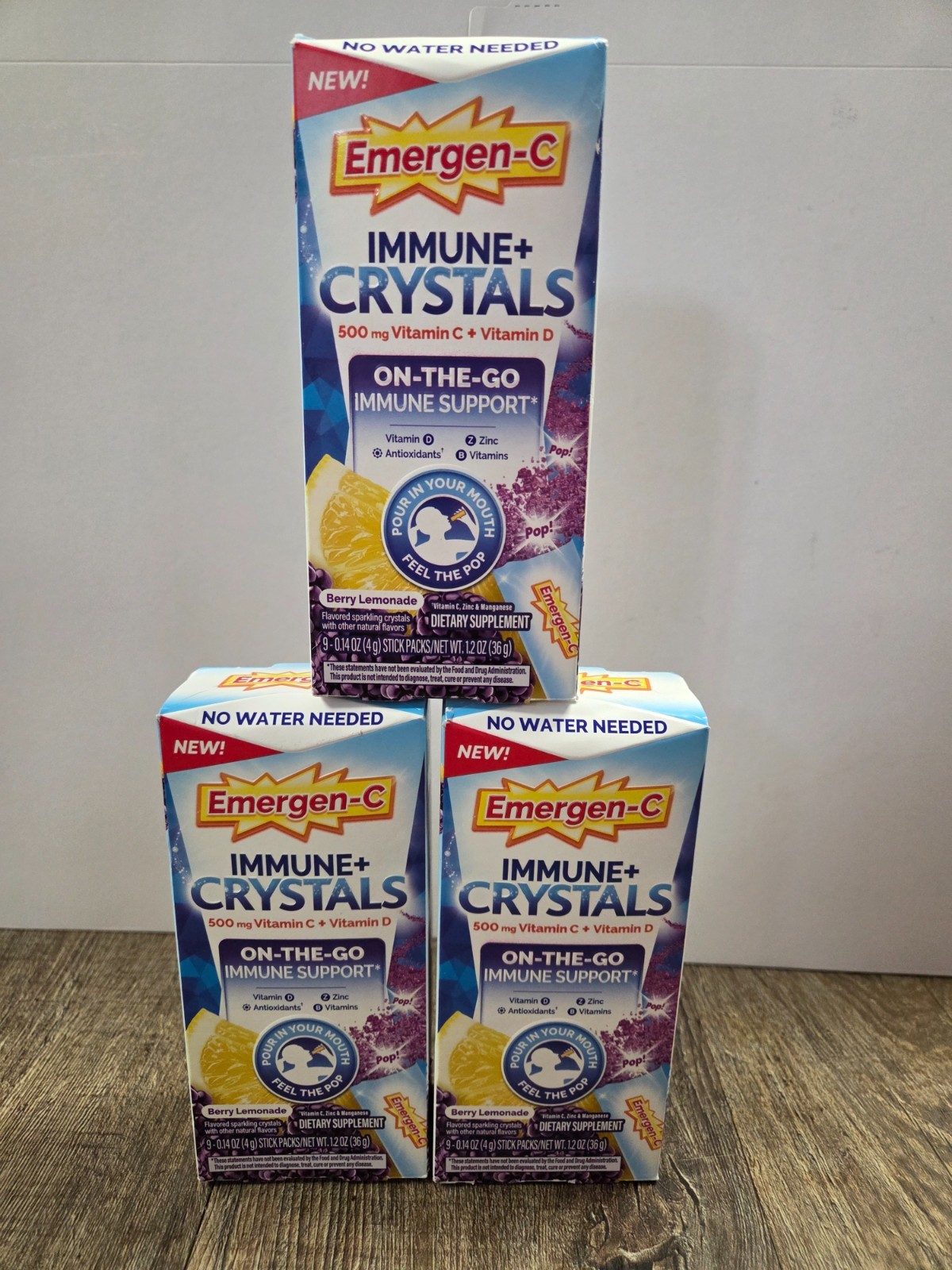 Emergen-C Immune+ Crystals On-The-Go 500mg Berry Lemonade 3 Boxes Packs 10/26
