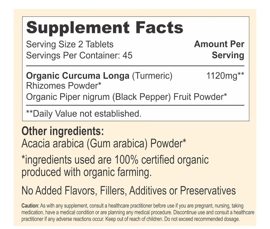 Pure Ayurbliss Turmeric + Black Pepper 500mg 90 Tablets USDA Organic Vegan