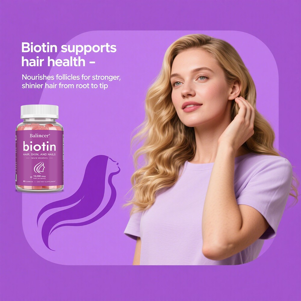 10000mcg Biotin B7 Gummy Vitamin,Beauty Supplement to Shiny Hair,Clear Skin 60CT