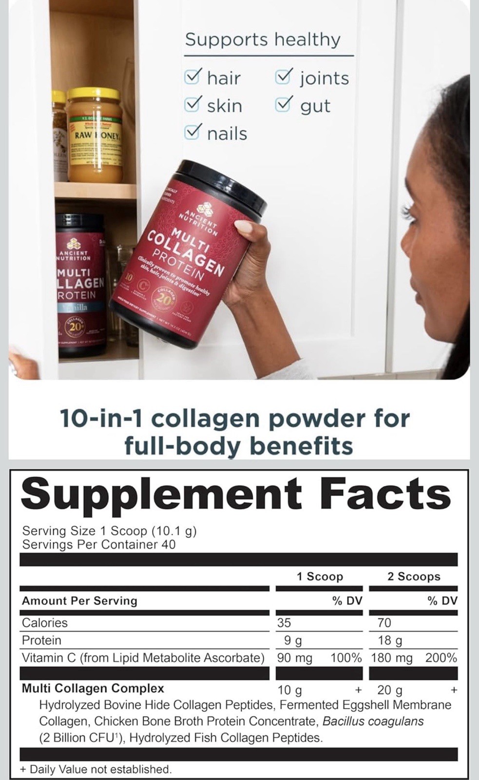 Ancient Nutrition Multi Collagen Peptides Powder Probiotics Unflavored 14.3oz
