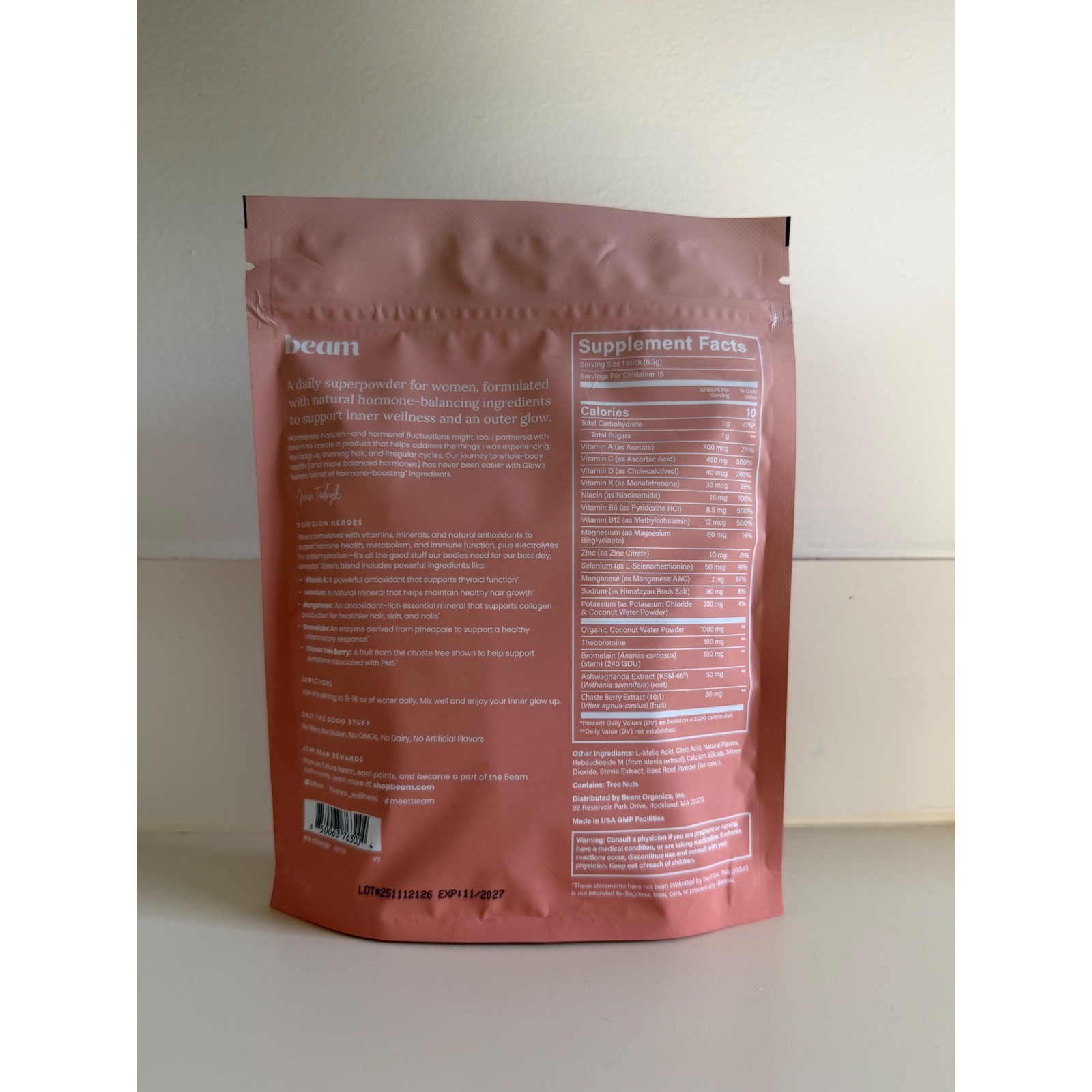 Beam Glow Womens Superpowder 15 Single-Serve Sticks Strawberry Kiwi