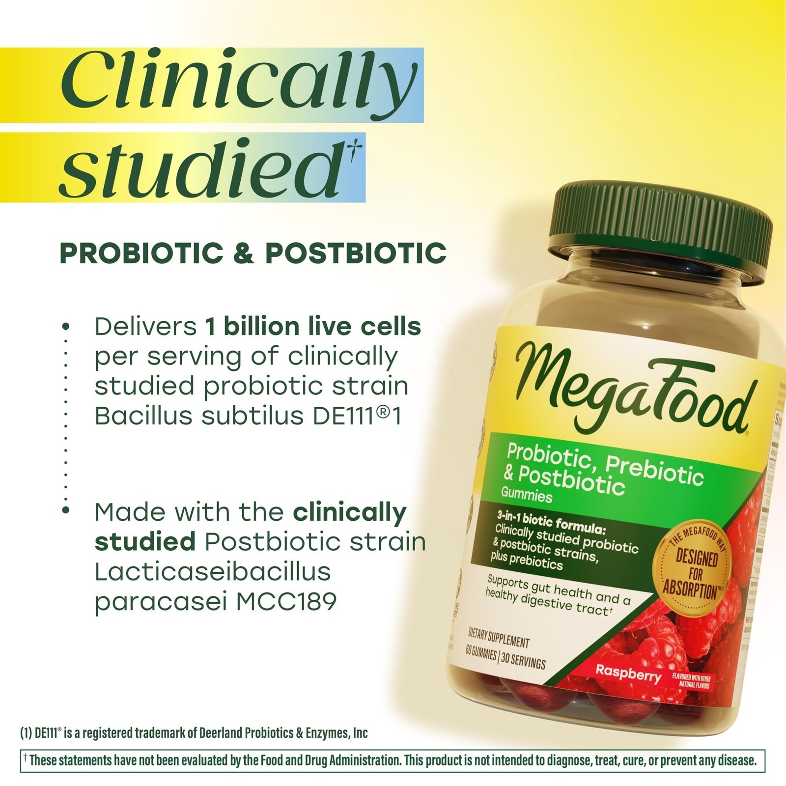 MegaFood Probiotic Prebiotic Postbiotic Gummies 60ct Raspberry Vegan 30 Servings