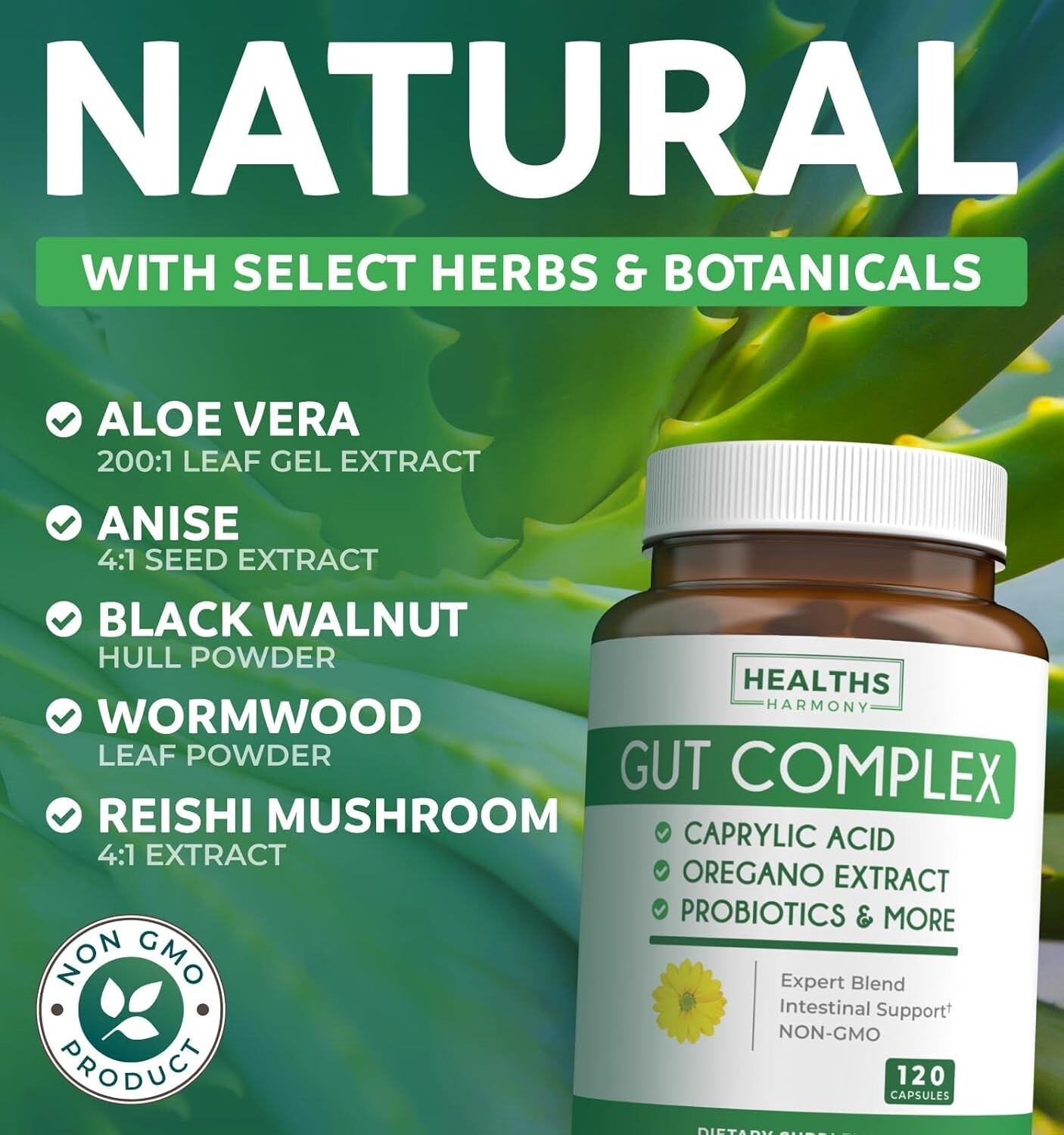 Health’s Harmony Candida Support (120 Capsules) – Caprylic Acid, Oregano Oil
