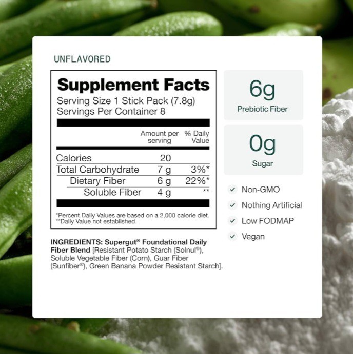 Supergut Foundational Daily Fiber Vegan & Sugar Free Prebiotic Powder 15 Stick