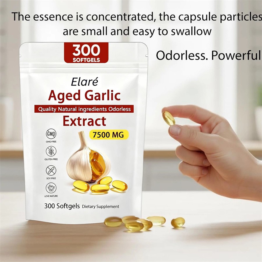 Elare Aged Garlic Extract, 300 Softgels, 7500mg Odorless Heart & Immune USA Hot