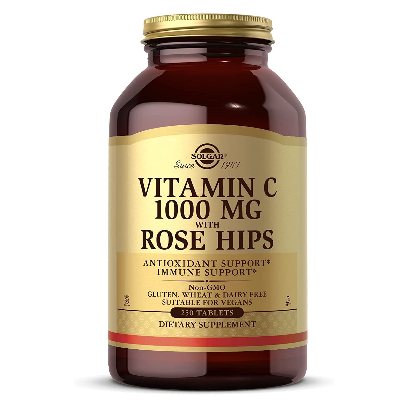 Solgar Vitamin C 1000 mg with Rose Hips 250 Tablets, Immune Support