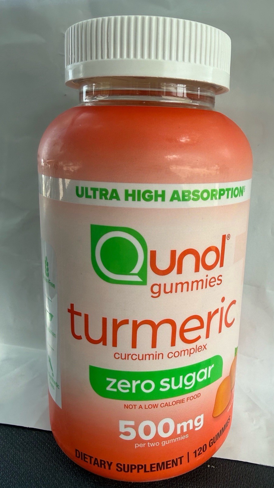 Qunol Zero Sugar Turmeric Gummies, Gummy 500mg 120 Count (Pack of 1) Exp 12/26