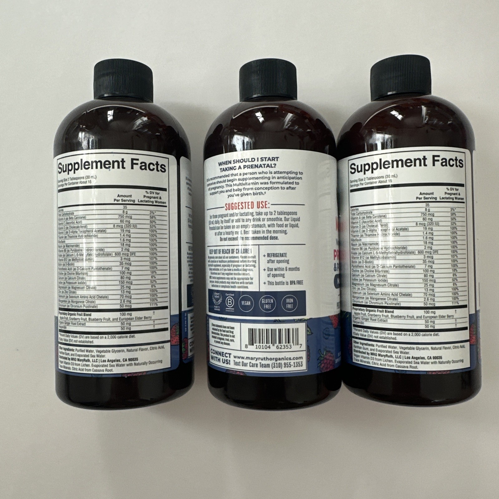 (3) MaryRuth’s Vegan Liquid Prenatal Postnatal Multivitamin Berry 32 fl oz 08/27