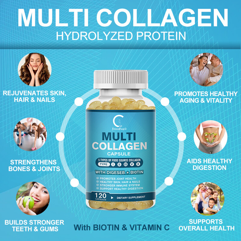 Premium Collagen Peptides Pills Hydrolyzed Anti-Aging (Types I,II,III,V,X) 120pc