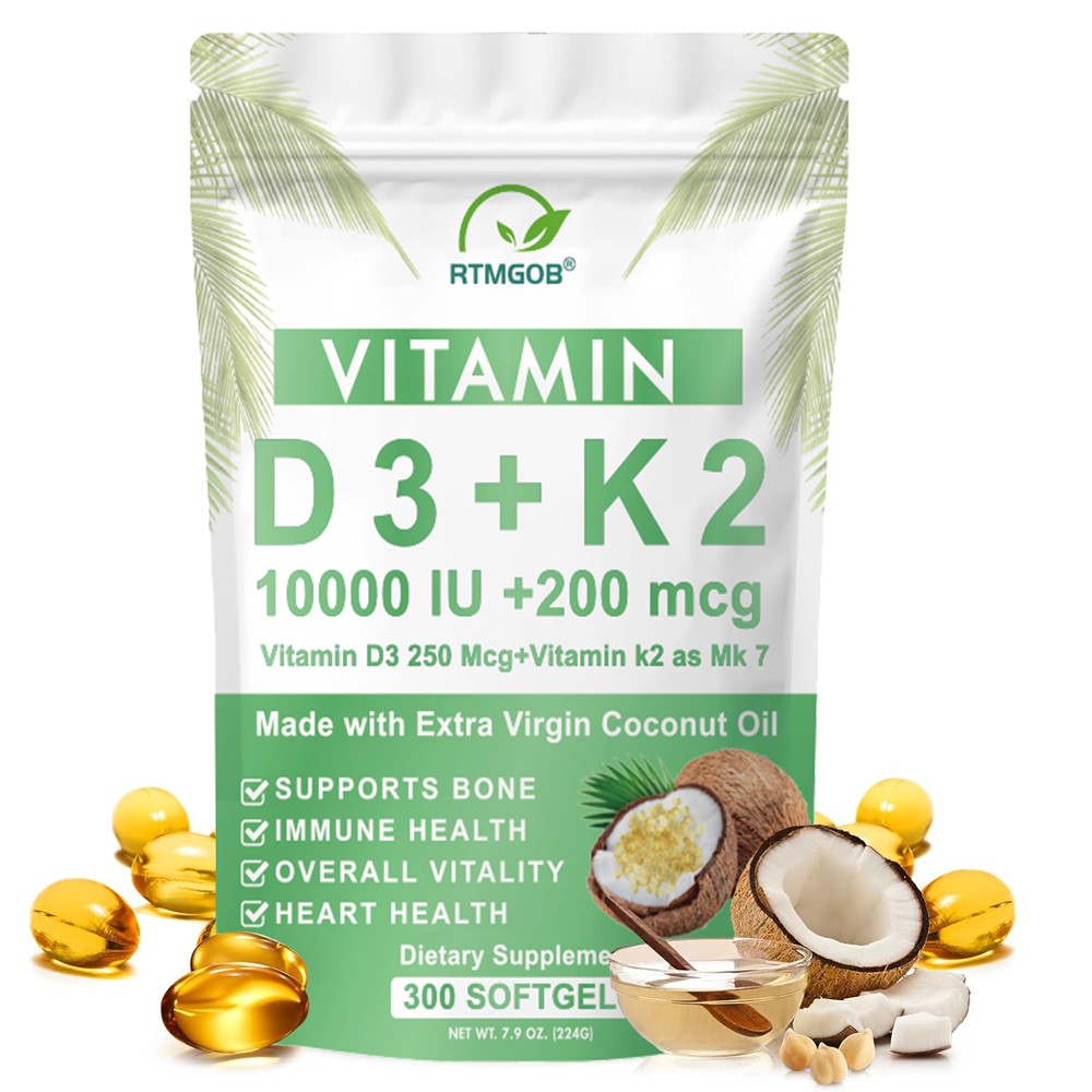 Vitamin D3 5000 IU with K2 MK7 250 Veggie Softgels Bone Immune Support