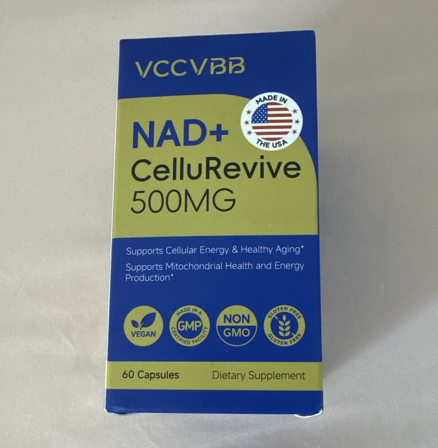 VCCVBB NAD+ CelluRevive 500mg 60 Capsules Vegan Non-GMO Gluten-Free