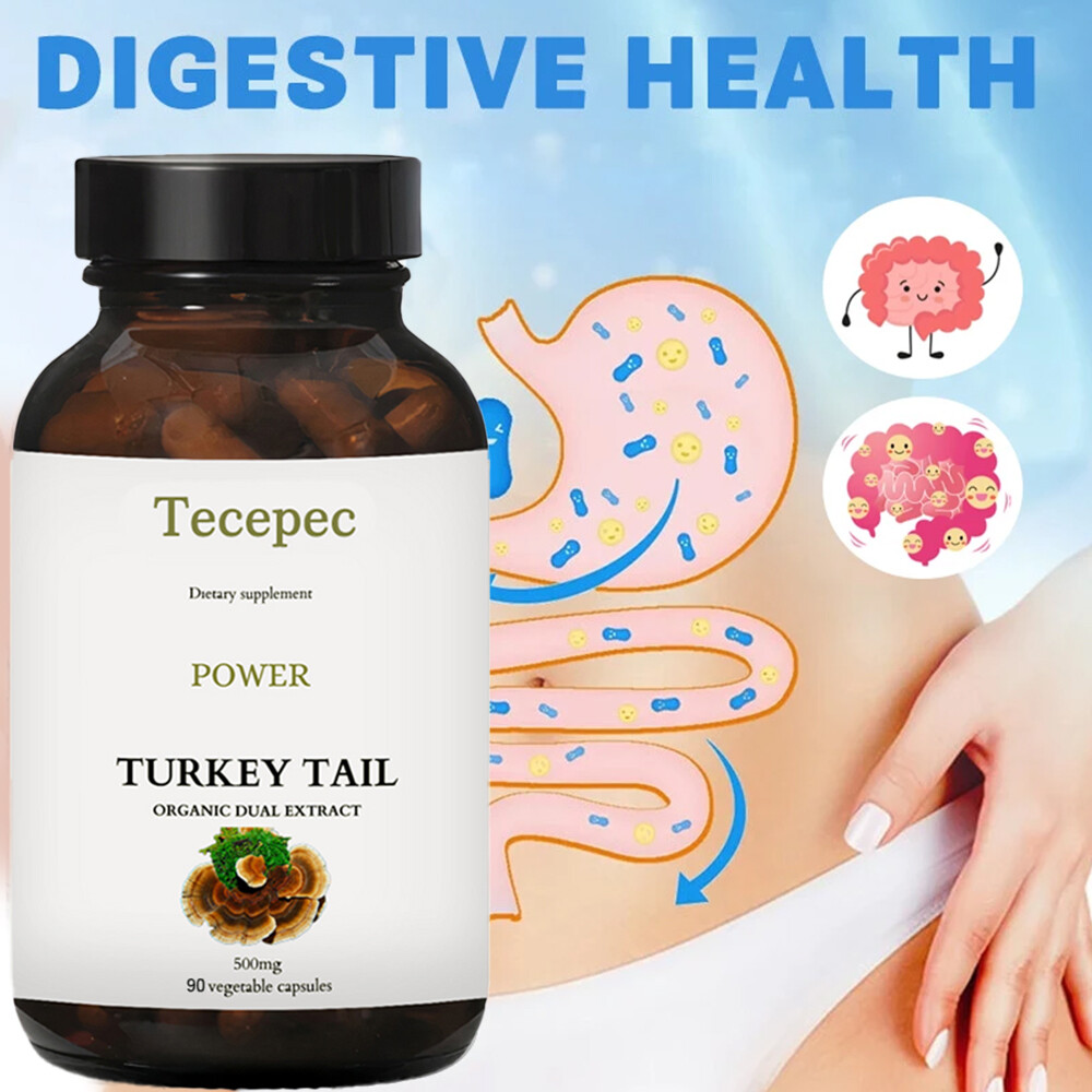 Turkey Tail Mushroom Capsules 500mg, Organic Dual Extract, Digestive Health