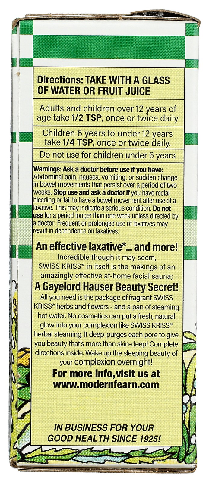 Swiss Kriss Herbal Laxative Flake Form 1.5 Oz 3 Pack