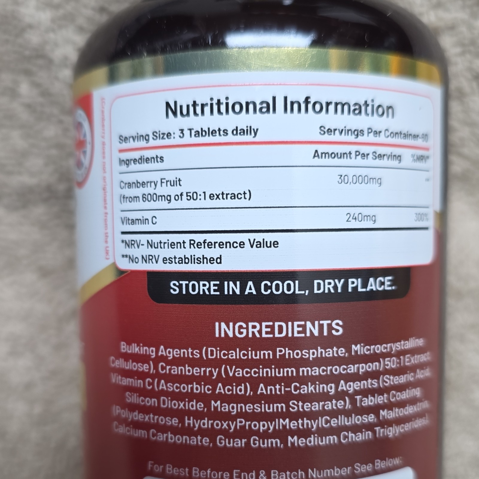 Prowise Healthcare Triple Strength Cranberry Vitamin C Vegan Tablets 180 30000mg