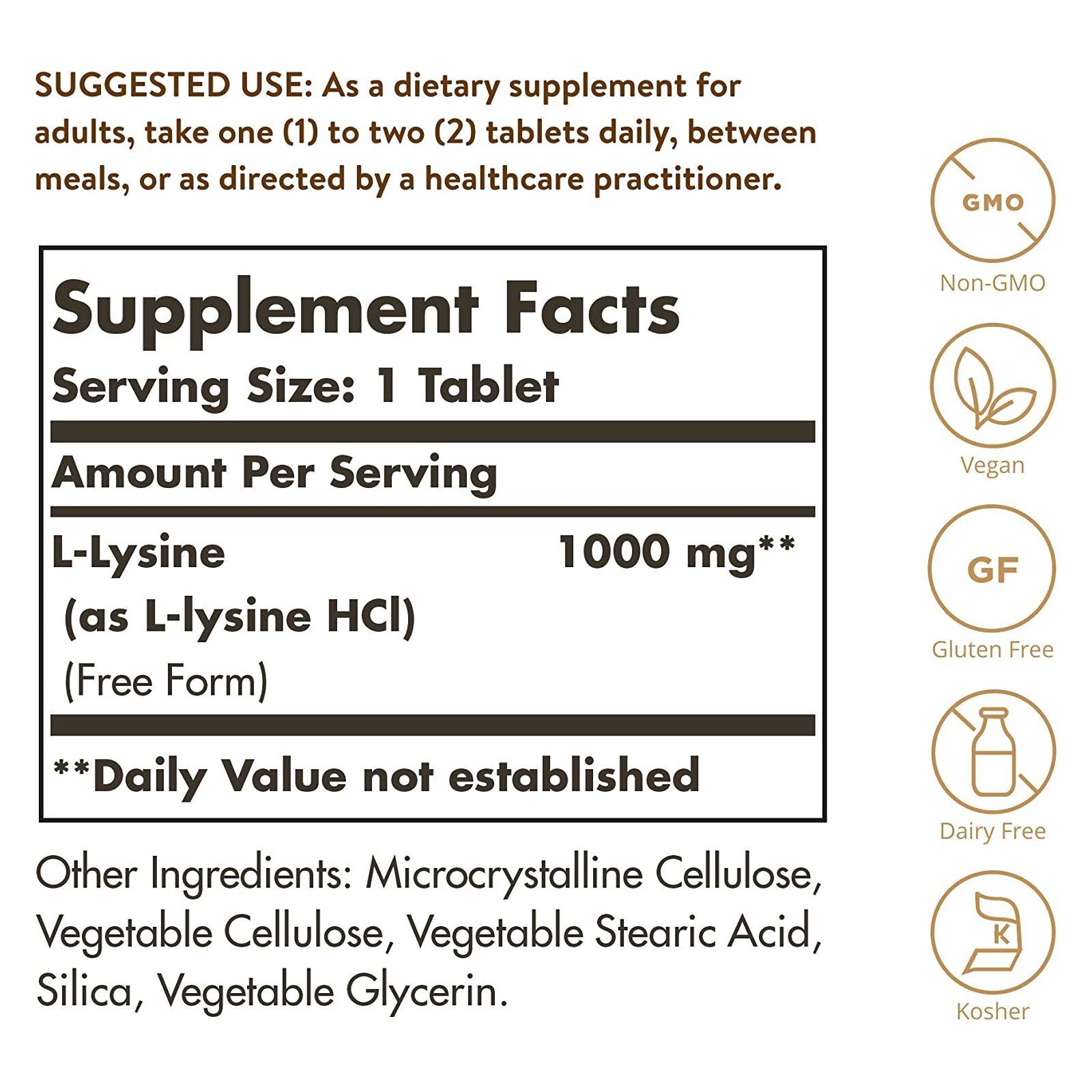 Solgar L-Lysine 1000 mg 100 Tablets