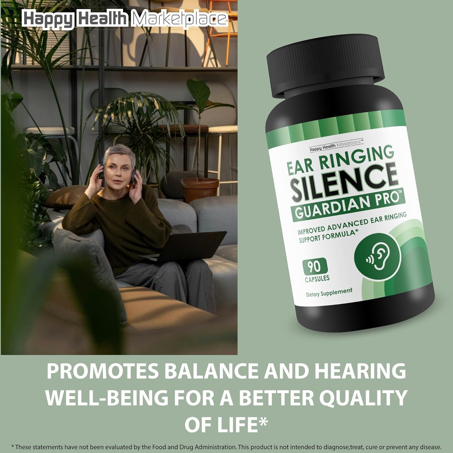Hearing, Ear Ringing & Tinnitus Relief Supplement Turmeric Aloe Ginger CLA Acai