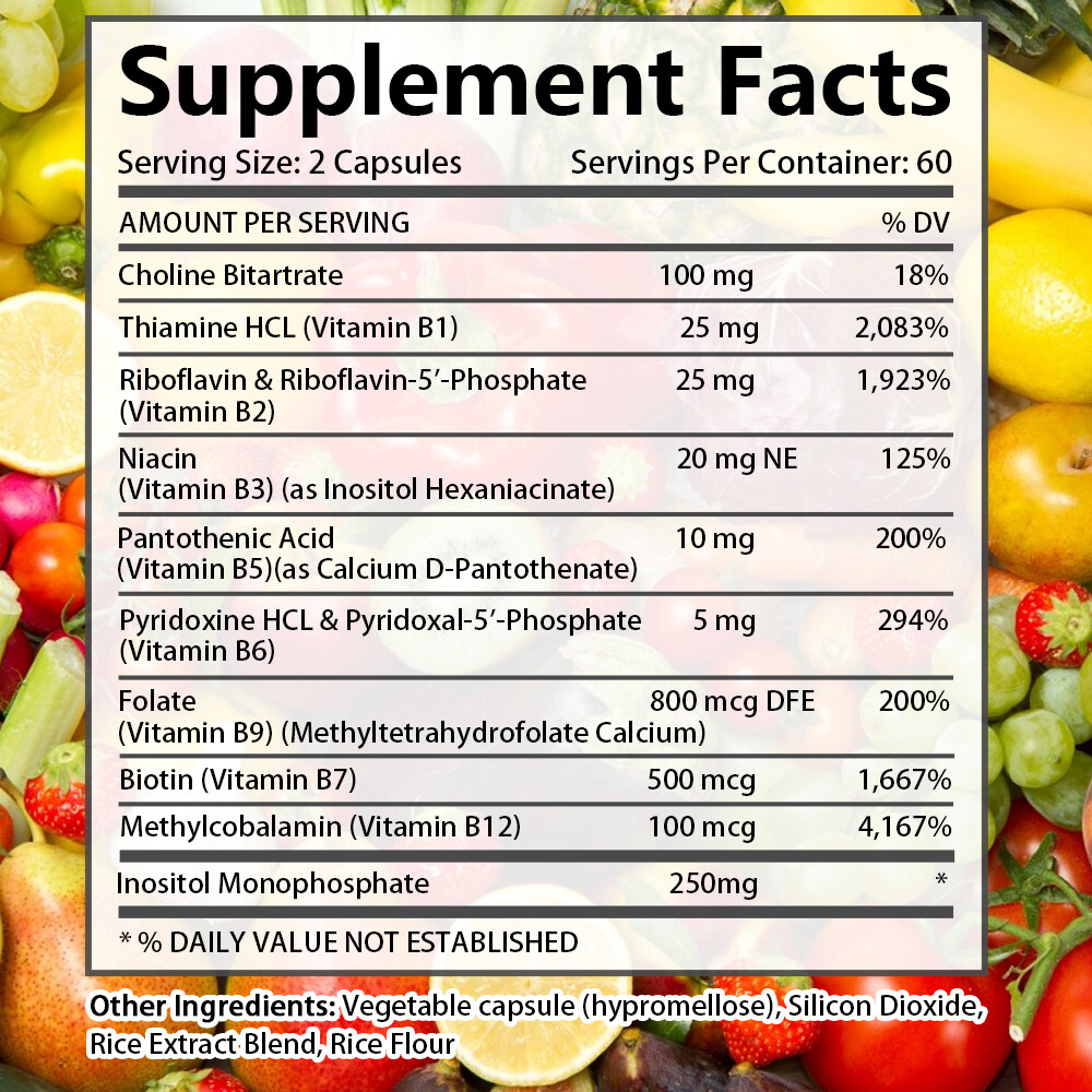 Vitamin B Complex – Max Absorption – B1,B2,B3,B5,B6,B7,B9,B12