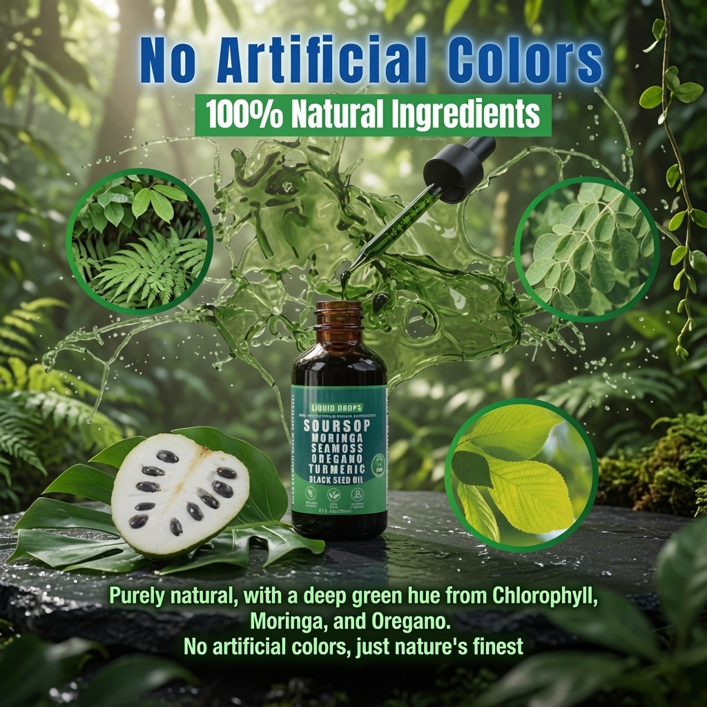 Loman Soursop Liquid Drops Seamoss Moringa Black Seed Oil 2 fl oz 60ml
