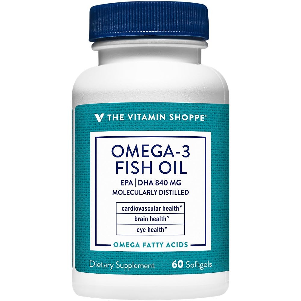 The Vitamin Shoppe Omega 3 Fish Oil 1100MG EPA DHA Heart & Brain Health 60 Softg