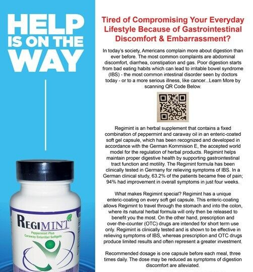 Peppermint Oil Plus Caraway Capsules For IBS: Includes Regimint Accessary