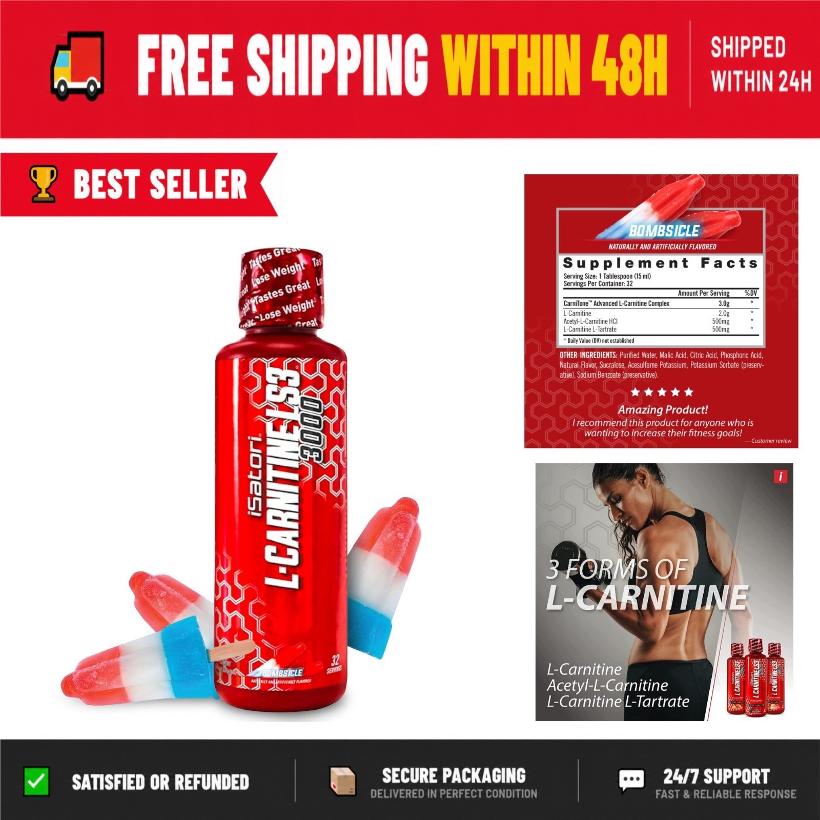 iSatori L-Carnitine LS3 3000 Liquid Supplement – Boost Energy & Metabolism