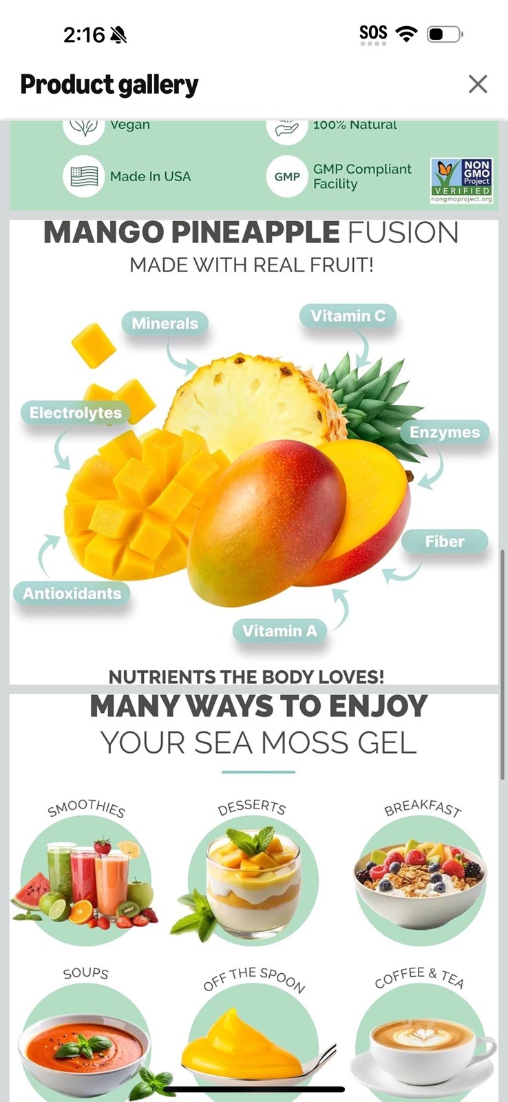 Ausreson Sea Moss Gel Mango Pineapple 10 oz (454g) Dietary Supplement