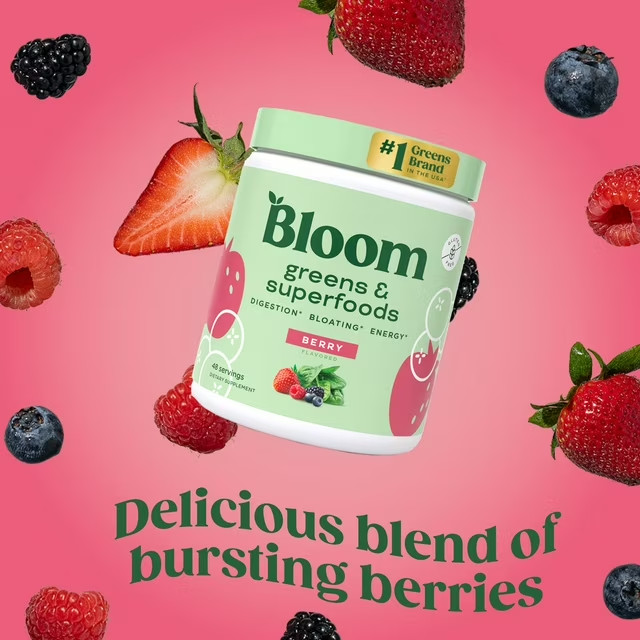 Bloom Greens & Superfoods Powder Strawberry Kiwi 48 Servings DairyFree Exp 12/26