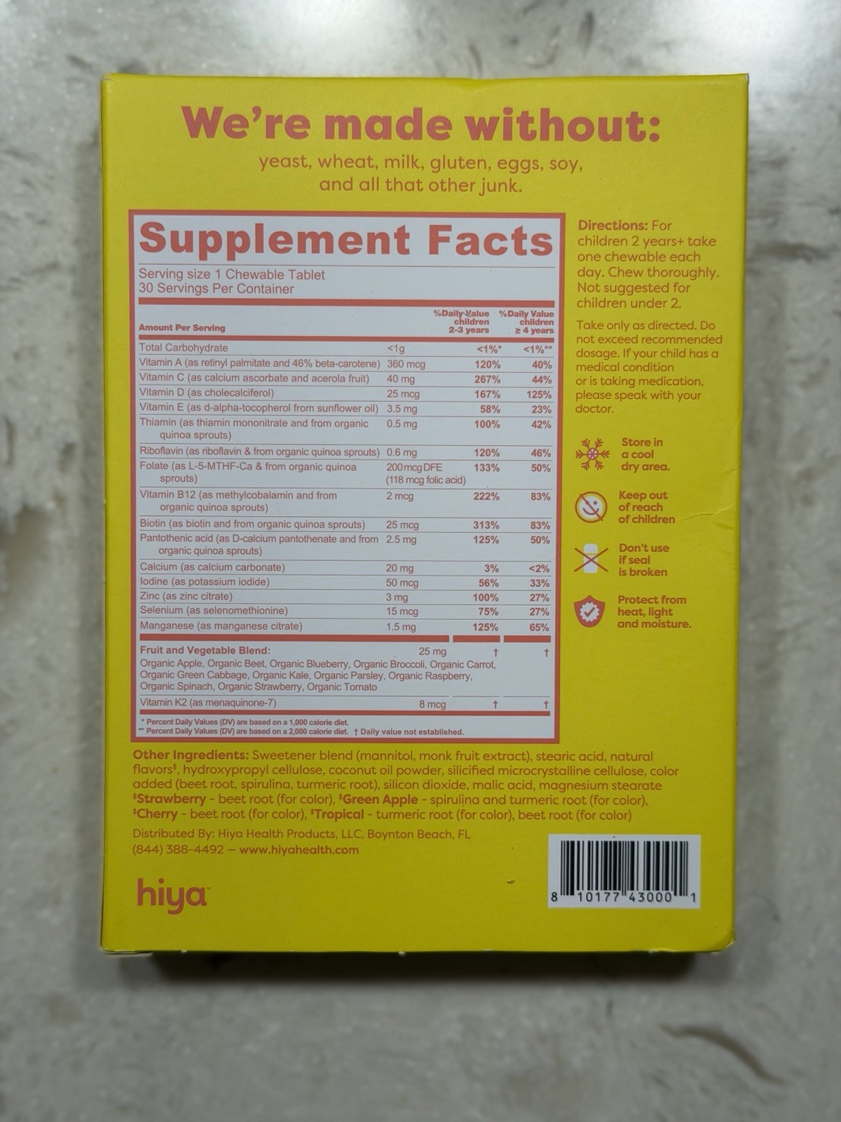 Hiya Kids Daily Multivitamin Assorted Flavor Gluten-Free 30 Chewable Tablets