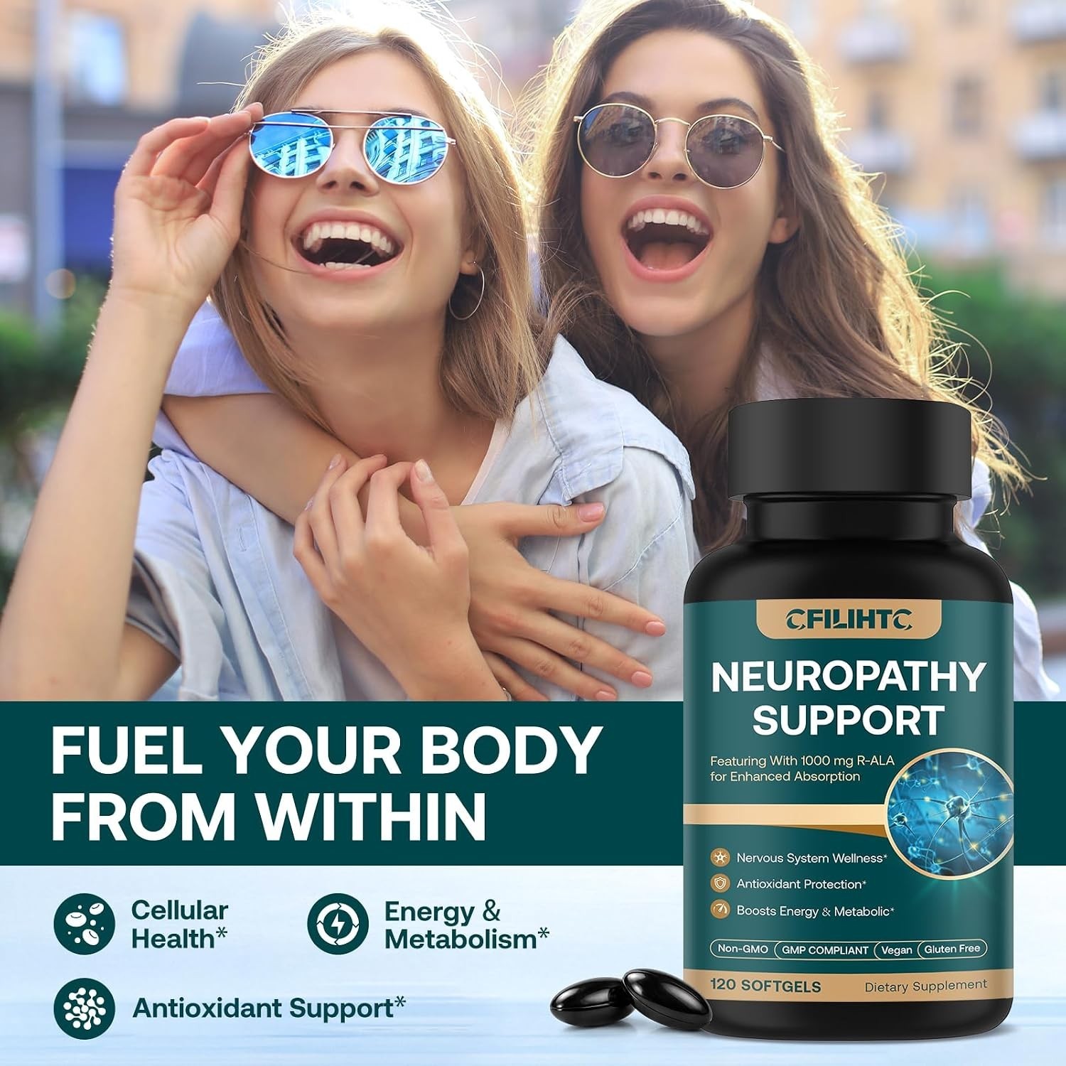 2-Pack Neuropathy Support Alpha Lipoic Acid Benfotiamine NAC B-Complex 120 Each