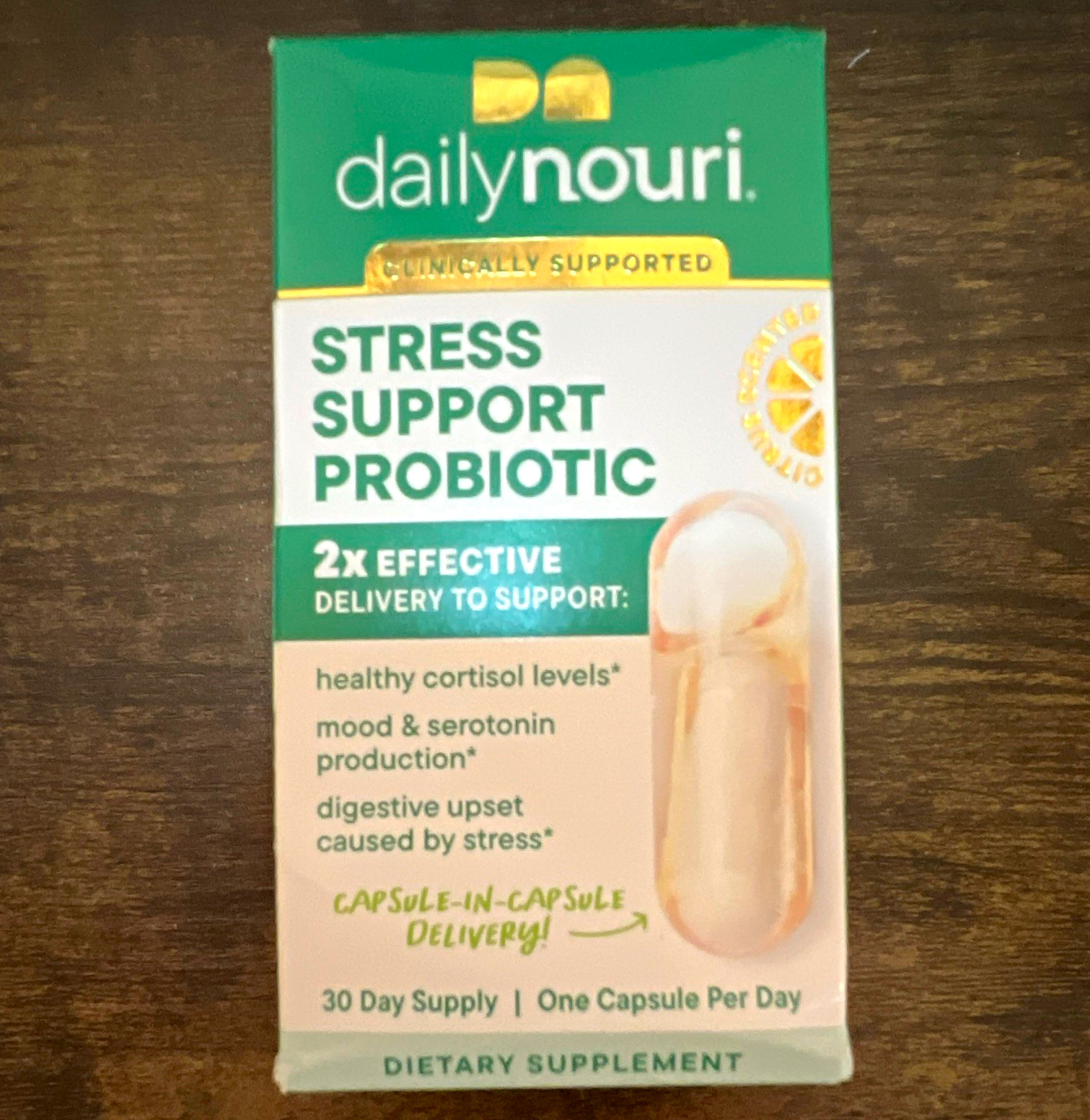 daily nouri Stress Support Probiotic 30 Capsules Citrus Exp 04/2027