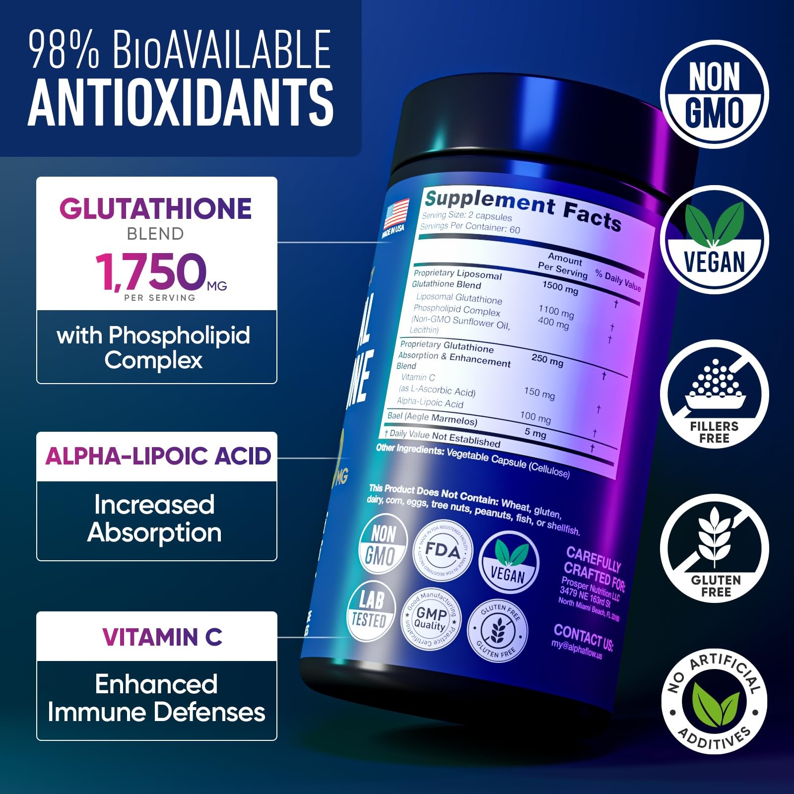 Liposomal Glutathione Supplement 1000MG + 750MG- 120 Count (Pack of 1)