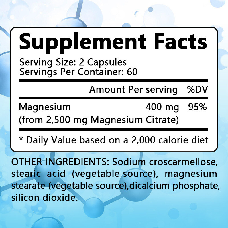 Magnesium Citrate 400mg Capsules Vegetarian/Gluten Free/Non-GMO