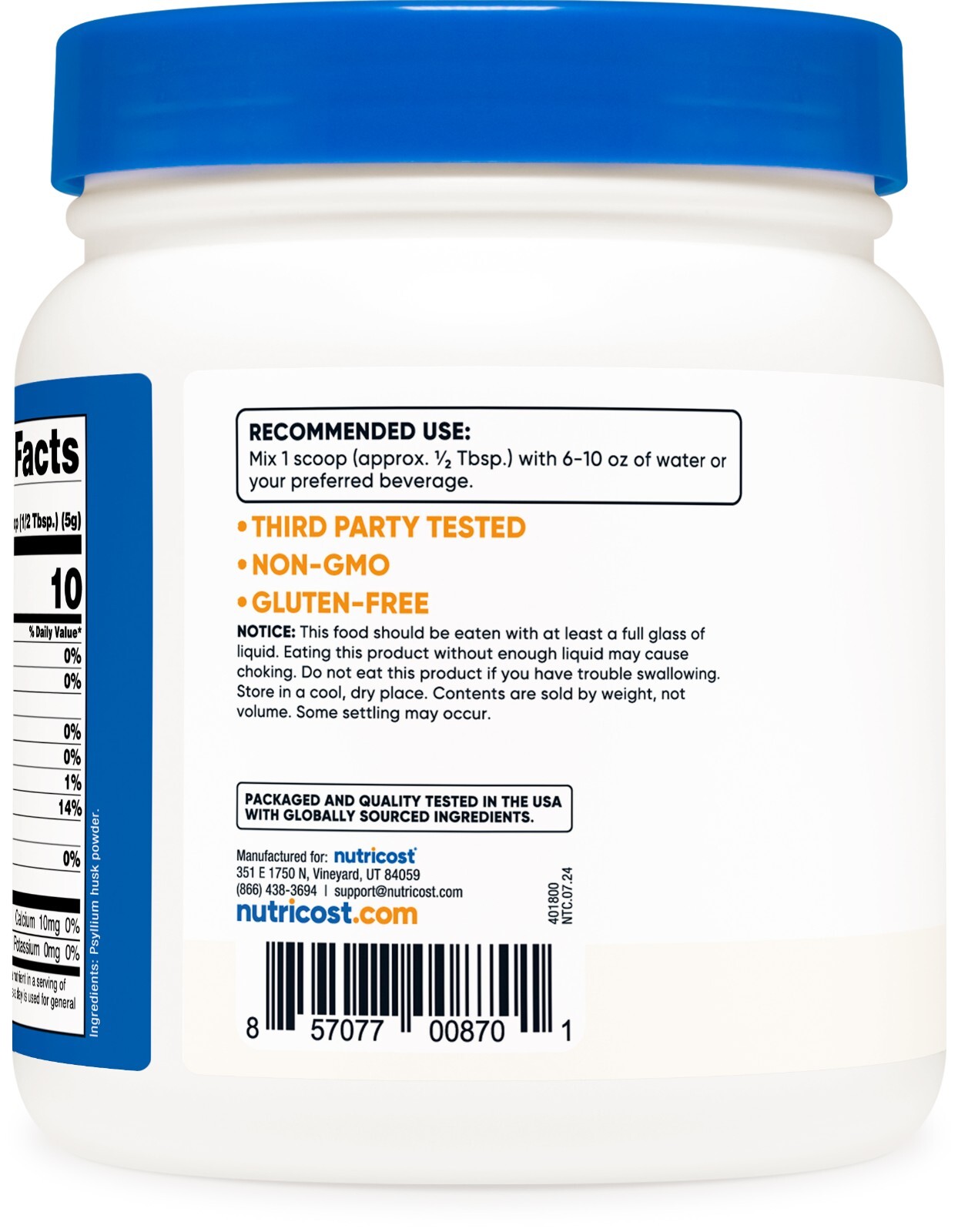 Nutricost Psyllium Whole Husk Powder (8 oz) – Gluten Free, Non-GMO, High Quality