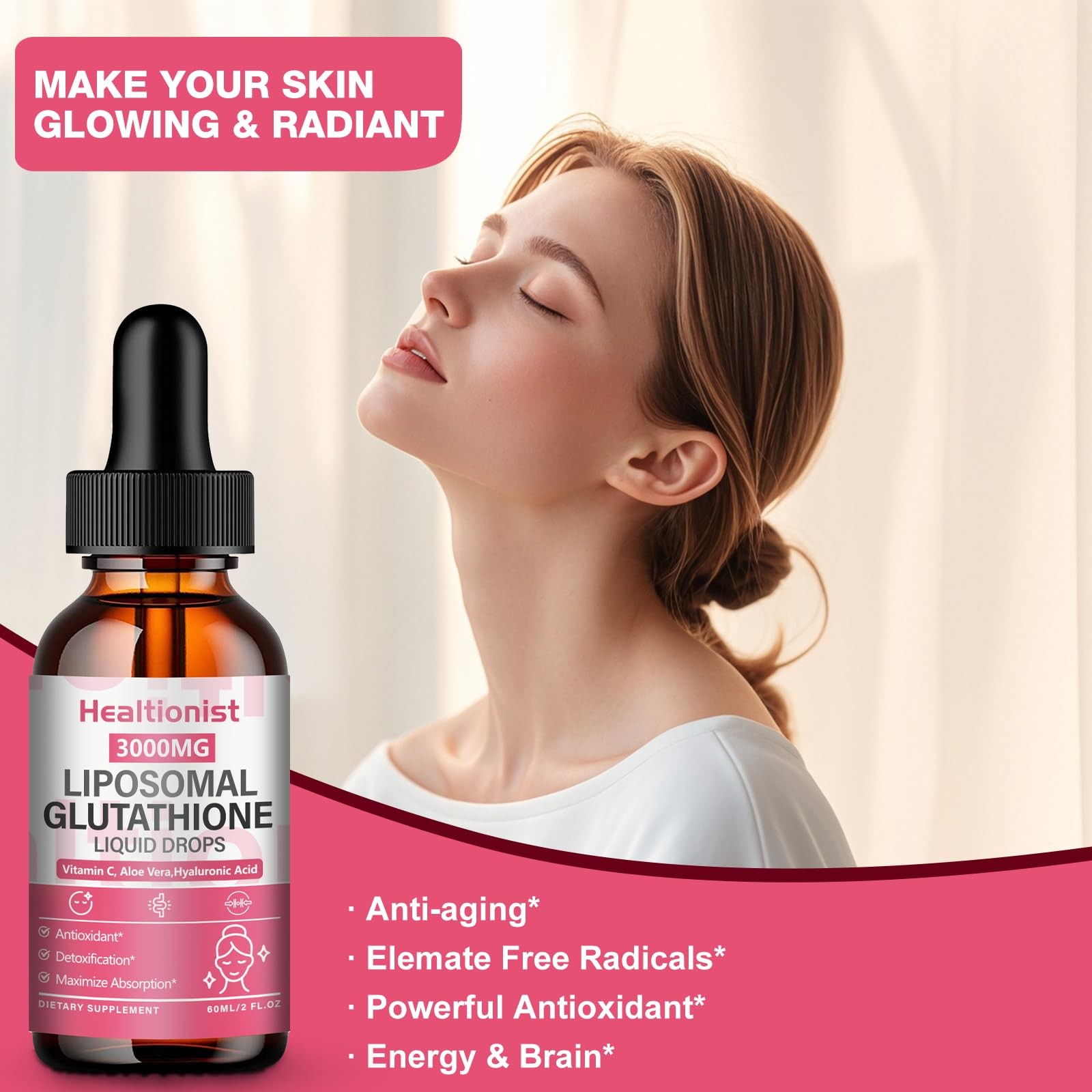 Healtionist 2 Pack 3000mg Liposomal Glutathione Liquid 2 Fl Oz (Pack of 2)
