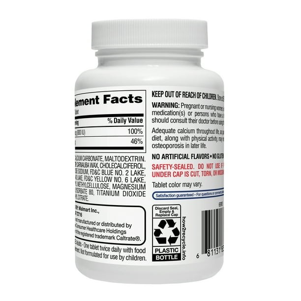 Equate Calcium + D3 Tablets Dietary Supplement, 600 mg, 120 Count