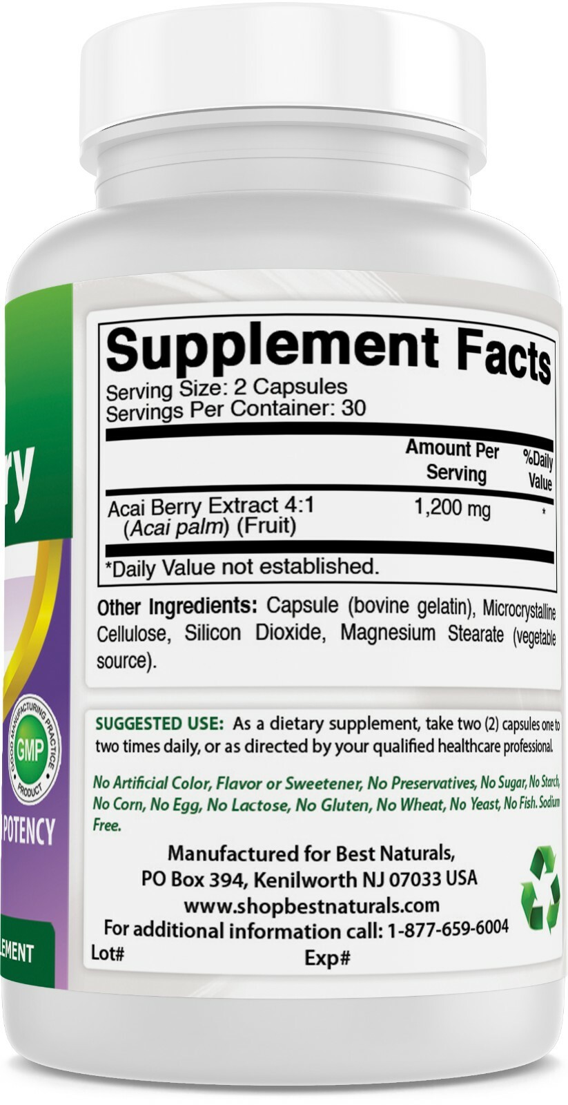 3 Packs Best Naturals Acai Berry Extract 600 mg 60 Capsuels Antioxidants