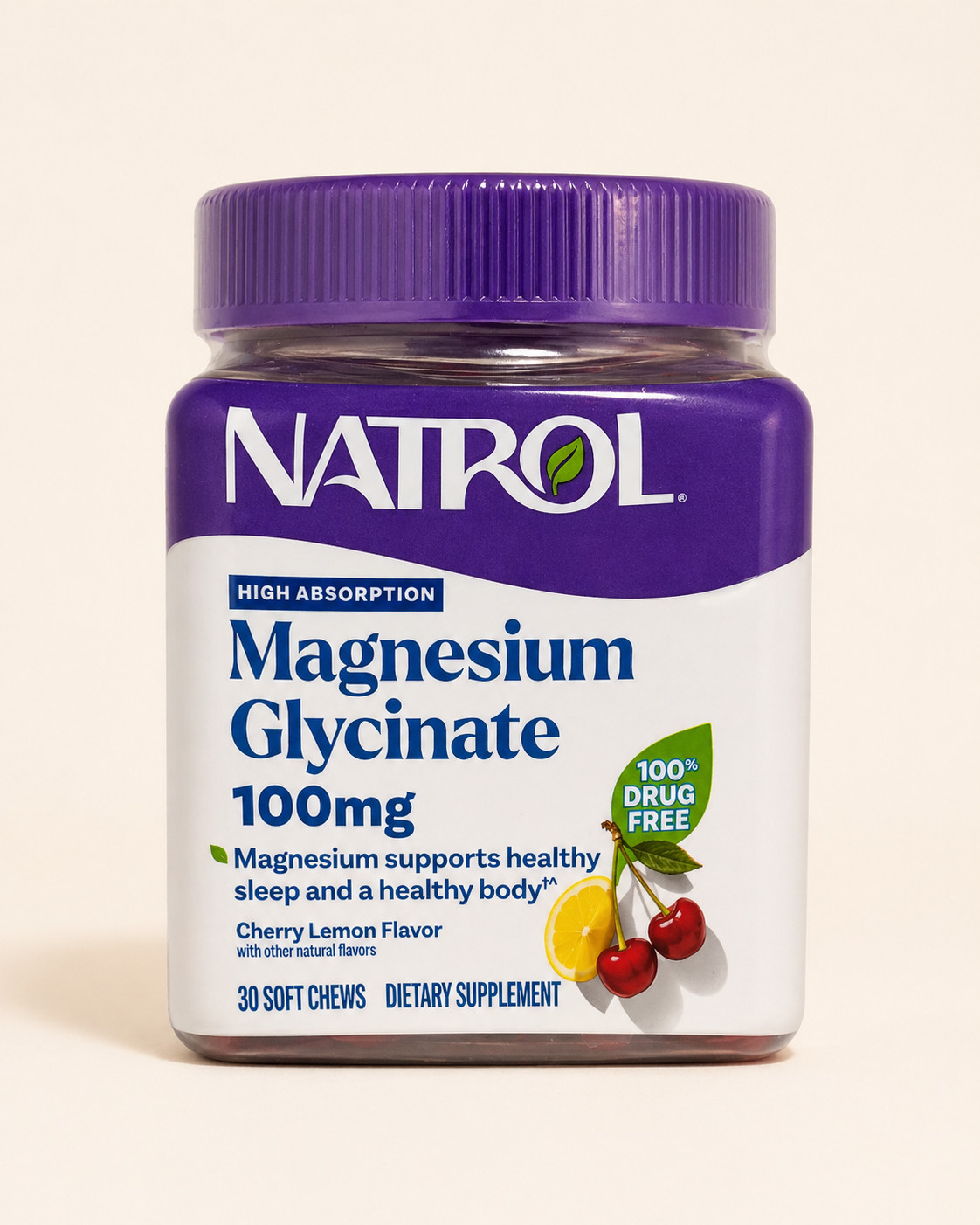 Natrol Magnesium Glycinate 100mg Soft Chews Cherry Lemon 30 Ct Sealed