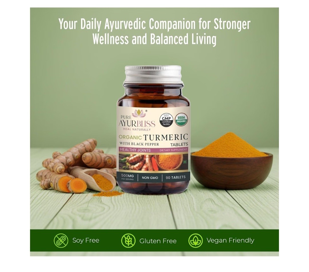 Pure Ayurbliss Turmeric + Black Pepper 500mg 90 Tablets USDA Organic Vegan
