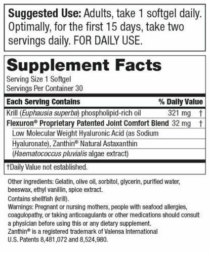 Flexuron Daily Joint Care by Purity Products 30 softgels Fresh Krill exp 12/2026